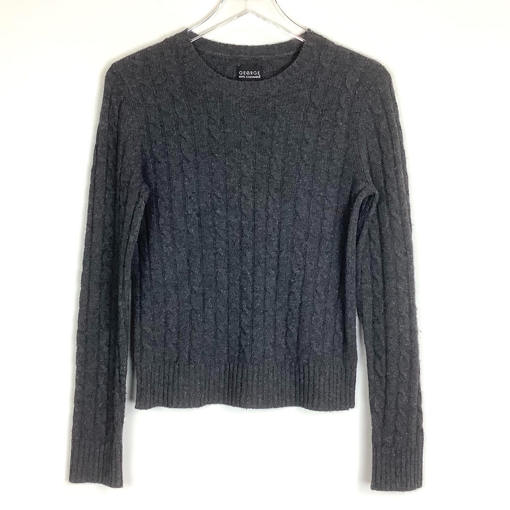 George 100% Cashmere Cable Knit Heathered Charcoal Grey Sweater Sz Medium (8/10)